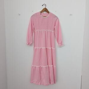 Vintage Dress Girls Size 8-9 Pink Maxi Smocked Long Sleeve Boho Hippie